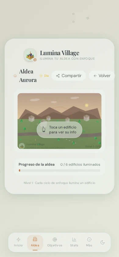 Aldea Aurora en Lumina Village con edificios y seguimiento de los ciclos de enfoque
